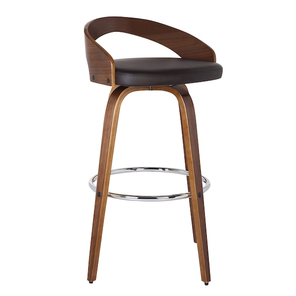 Armen Living Sonia 26" Counter Height Swivel Brown Faux Leather and Walnut Wood Bar Stool LCSOBABRWA26 - main